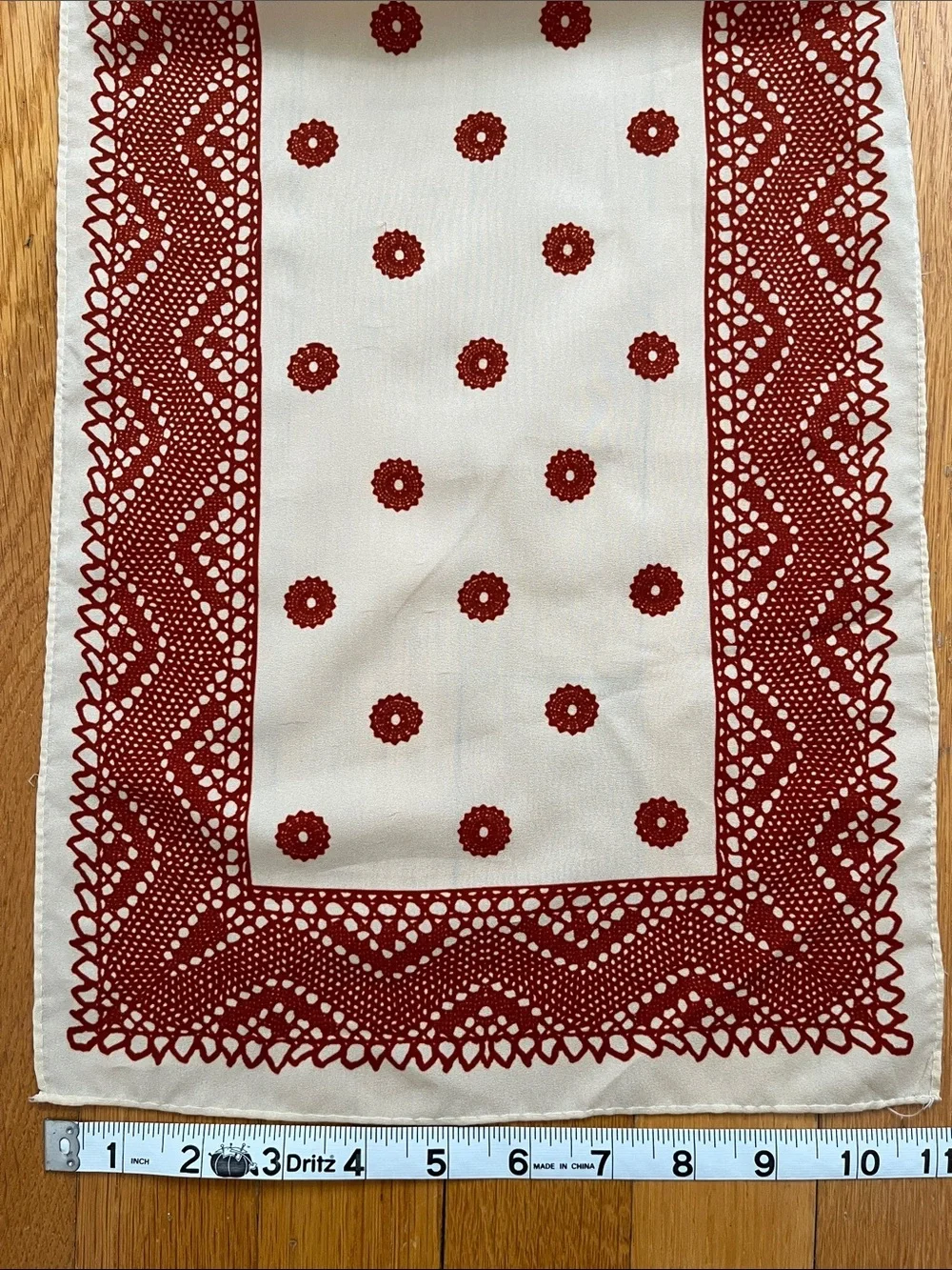 70s Vintage Vera Long Scarf Rust Red Brown & Cream Hand Rolled Headscarf